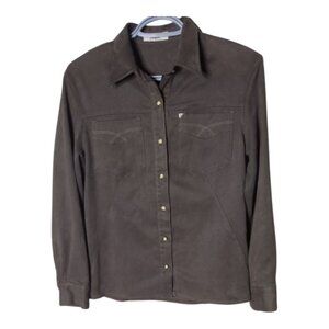 New Man Women's Faux Suede Western Inspired Brown‎ Button Down Shirt Size Small